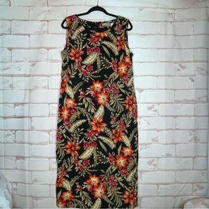Kathie Lee Vintage Sz Large Dress Women's  Tropical Sheath Maxi Midi sleeveless